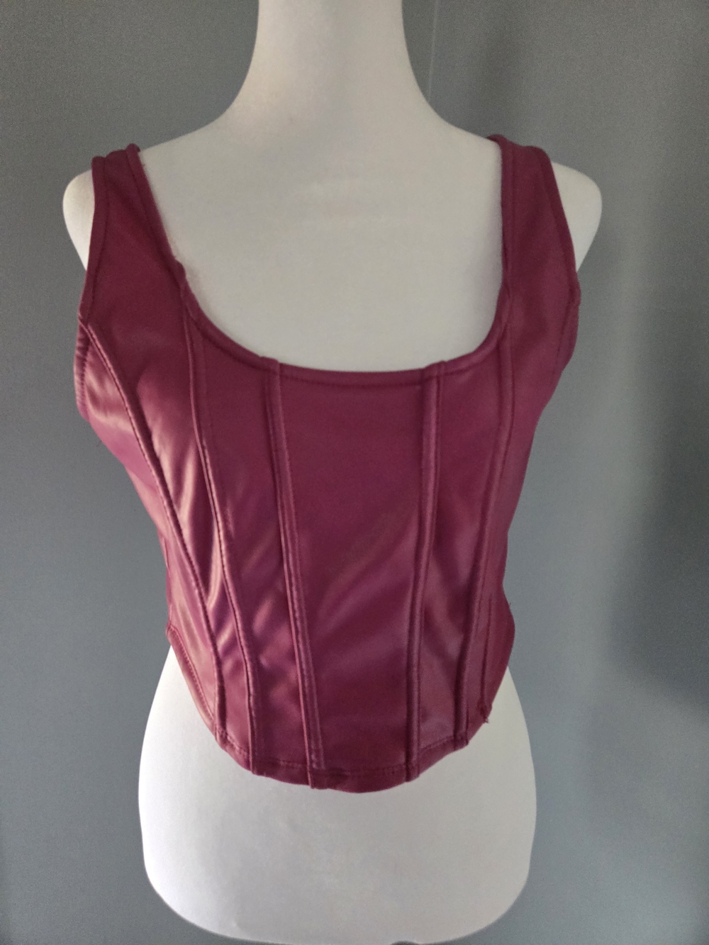 Hunter and Brown Pink Faux Leather Corset Tank - Bright Pink